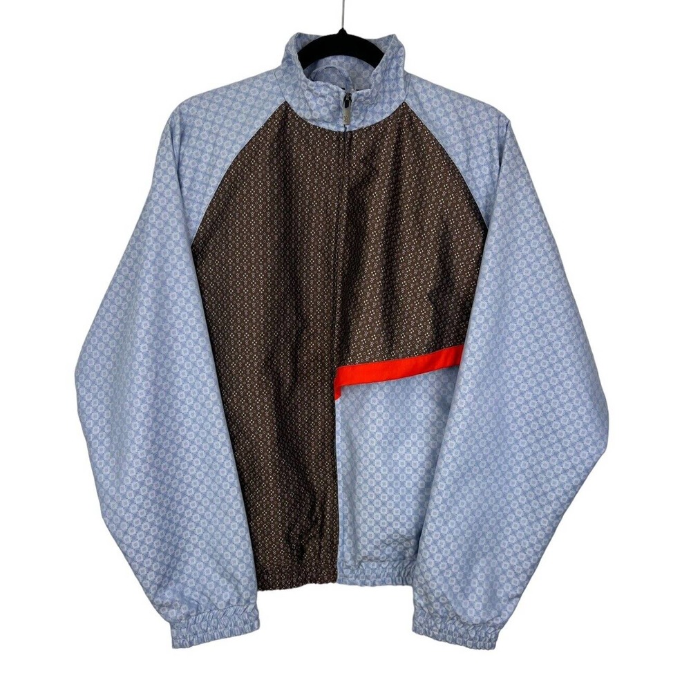 NEW Mens Daily Paper Zip Jacket S Blue Brown Track Jacquard Kasah Scarf Small